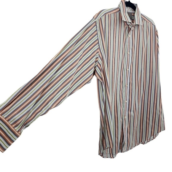 Thomas Dean Striped Shirt with Contrast Cuffs Size Large - Picture 5 of 6